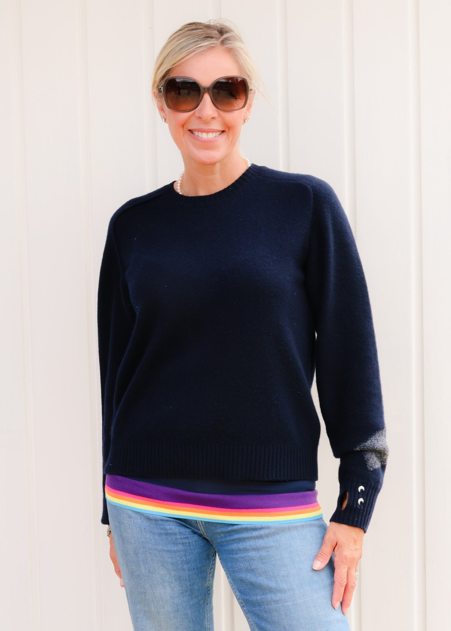 Navy & rainbow striped band