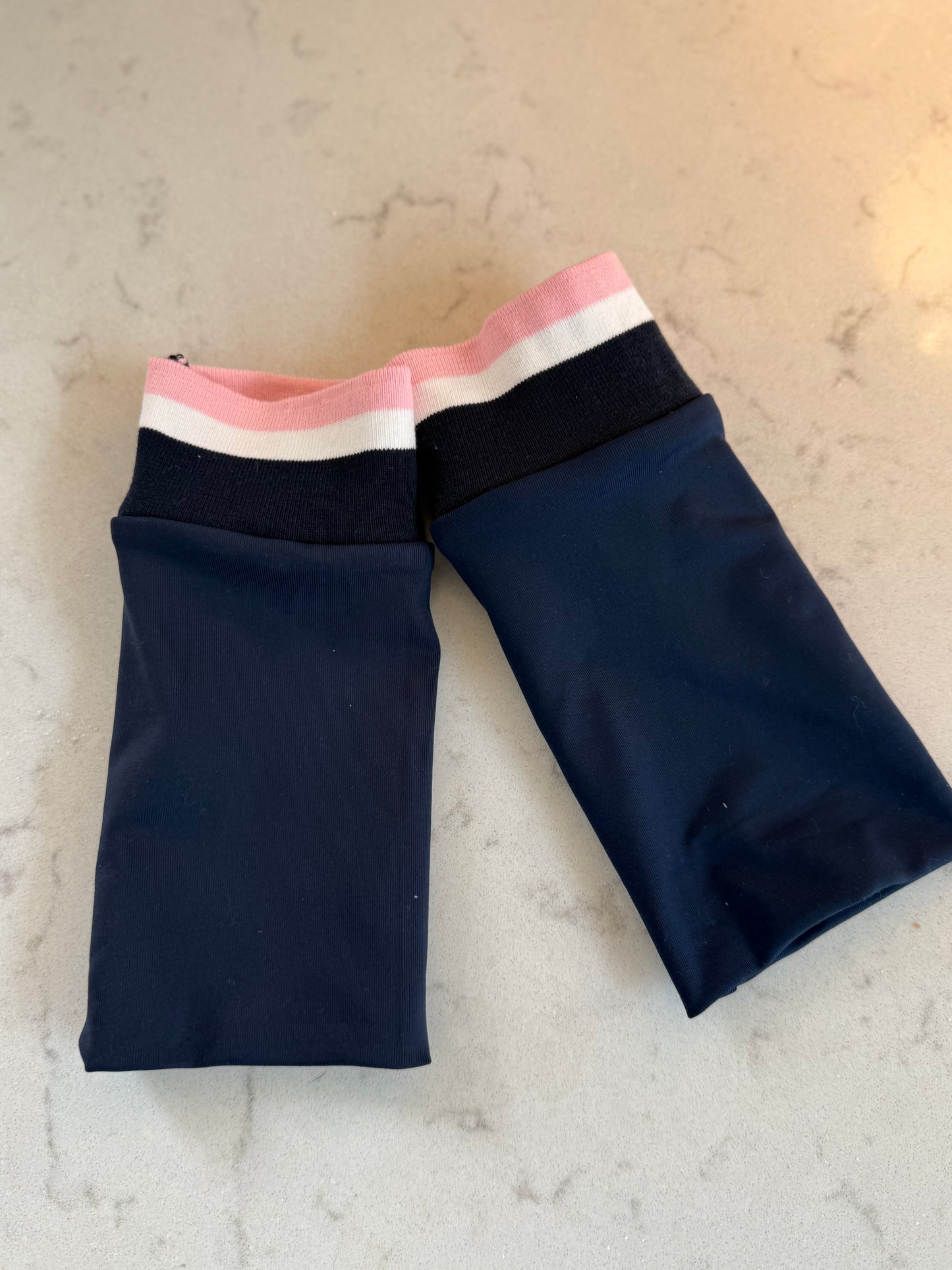 Navy, pink and white striped cuffs