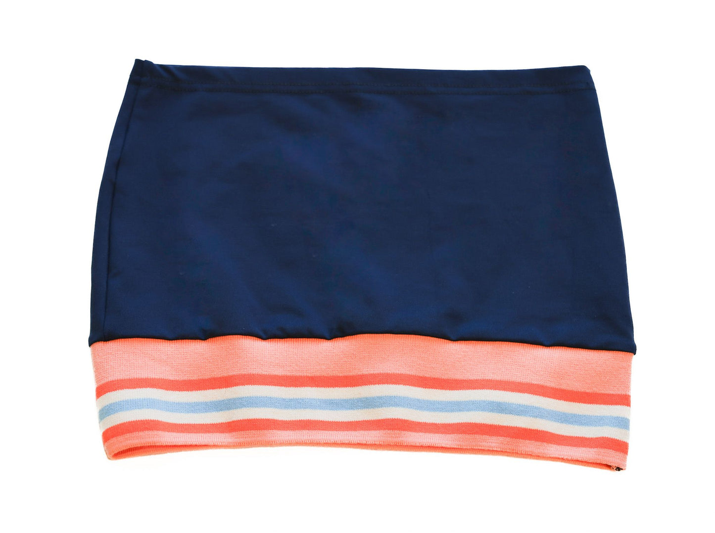 Navy coral orange white & pale blue striped band