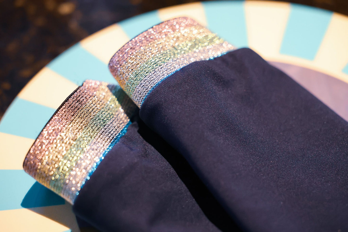 Navy pink gold green & silver sparkly cuffs