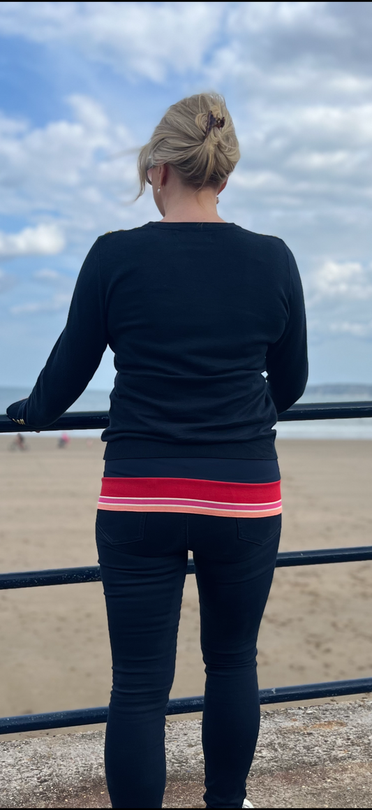 Navy, red, pink and white band