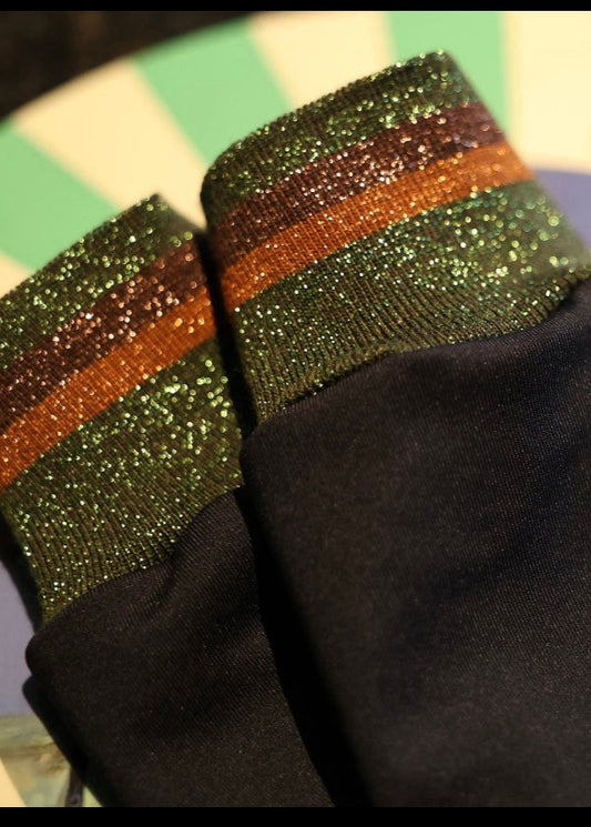 Green and bronze sparkly striped cuffs