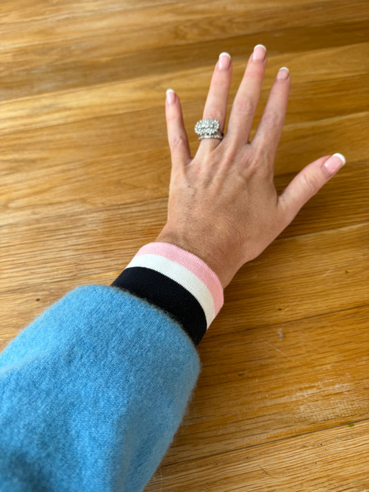 Navy, pink and white striped cuffs