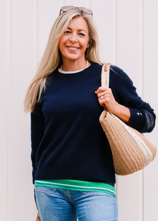 Navy sparkly green white & blue striped band